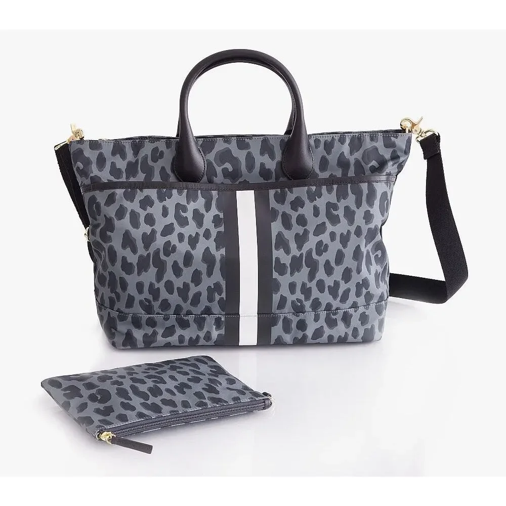 Pottery Barn Kids Diaper Tote Leopard Nylon Black Gray  NEW Carry All Travel NEW